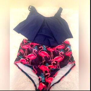 Cupshe new two piece high rise flamingo swimsuit size S
